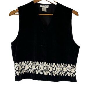 Black Velvet Vest by Mix It Womens Sz M Embroidery Accents, Y2K Top Made in US